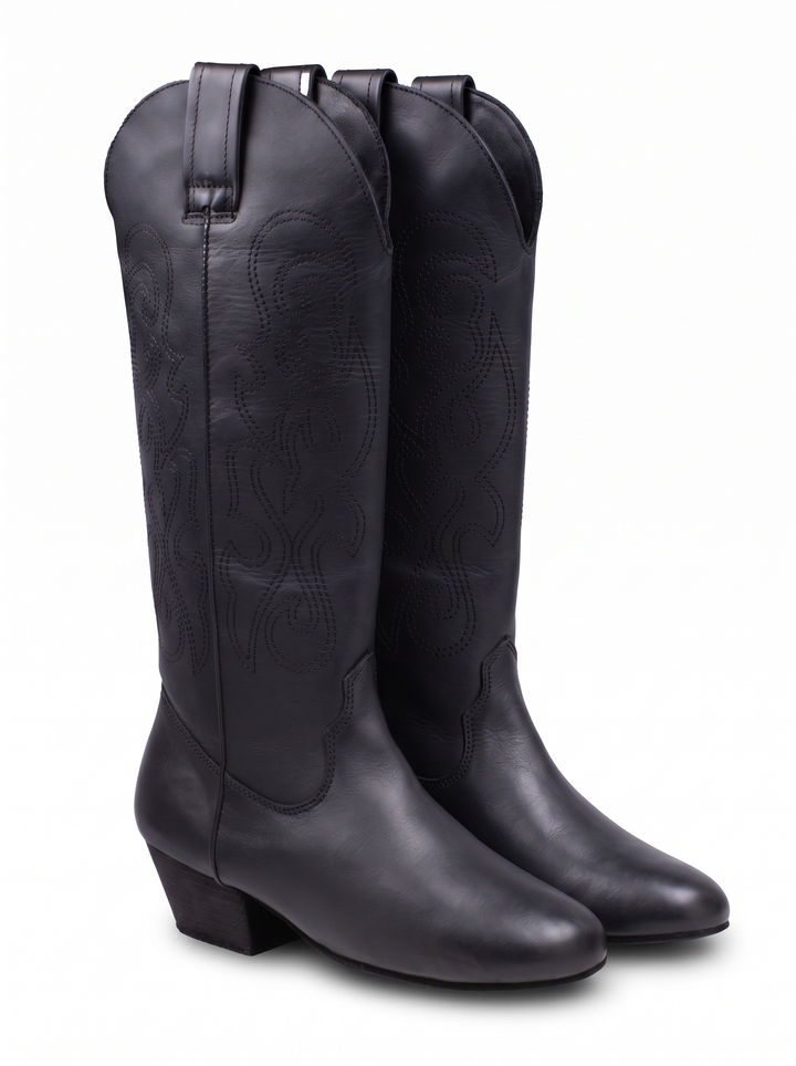 "Laraine" Black Leather Suede Sole